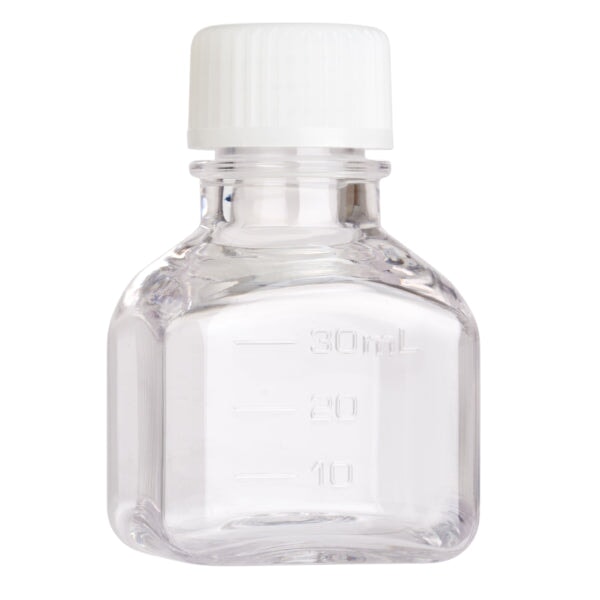 Celltreat 230760TE Media Bottle 30mL, Square, PETG, Tamper Evident, Bulk, Sterile, 48/pk