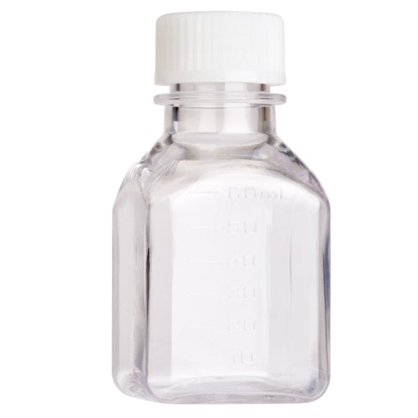 Celltreat 230761TE Media Bottle 60mL, Square, PETG, Tamper Evident, Bulk, Sterile, 48/pk