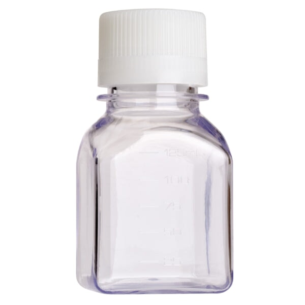 Celltreat 230762TE Media Bottle 125mL, Square, PETG, Tamper Evident, Bulk, Sterile, 24/pk