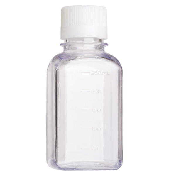 Celltreat 230763TE Media Bottle 250mL, Square, PETG, Tamper Evident, Bulk, Sterile, 24/pk