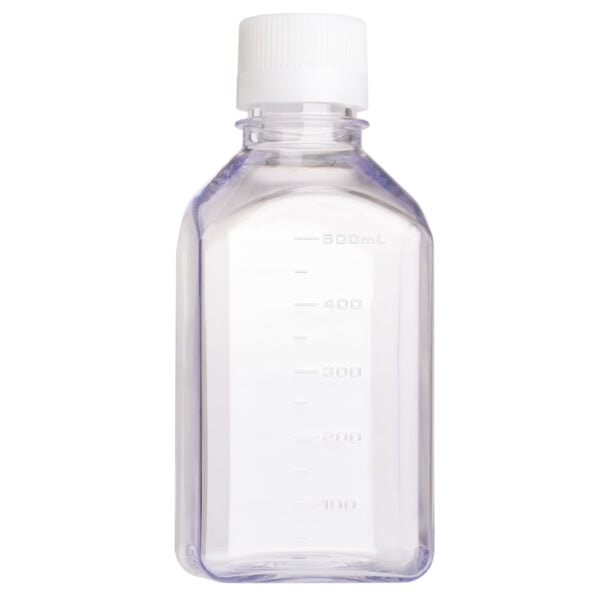 Celltreat 230764TE Media Bottle 500mL, Square, PETG, Tamper Evident, Bulk, Sterile, 24/pk