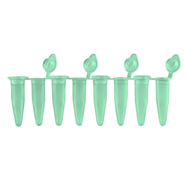 MTC Bio P3010-A-G PCR 8-Strips. 0.2mL with Attached Individual Flat Caps, Green, 120/pk